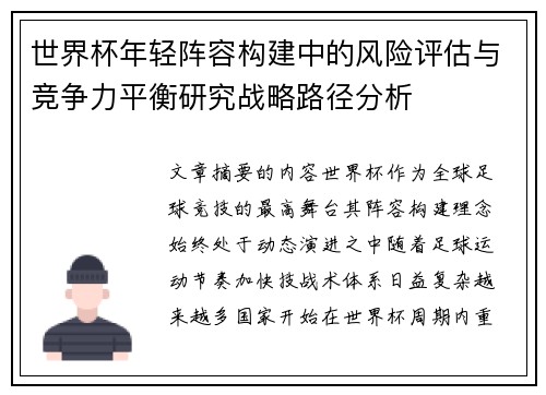 世界杯年轻阵容构建中的风险评估与竞争力平衡研究战略路径分析